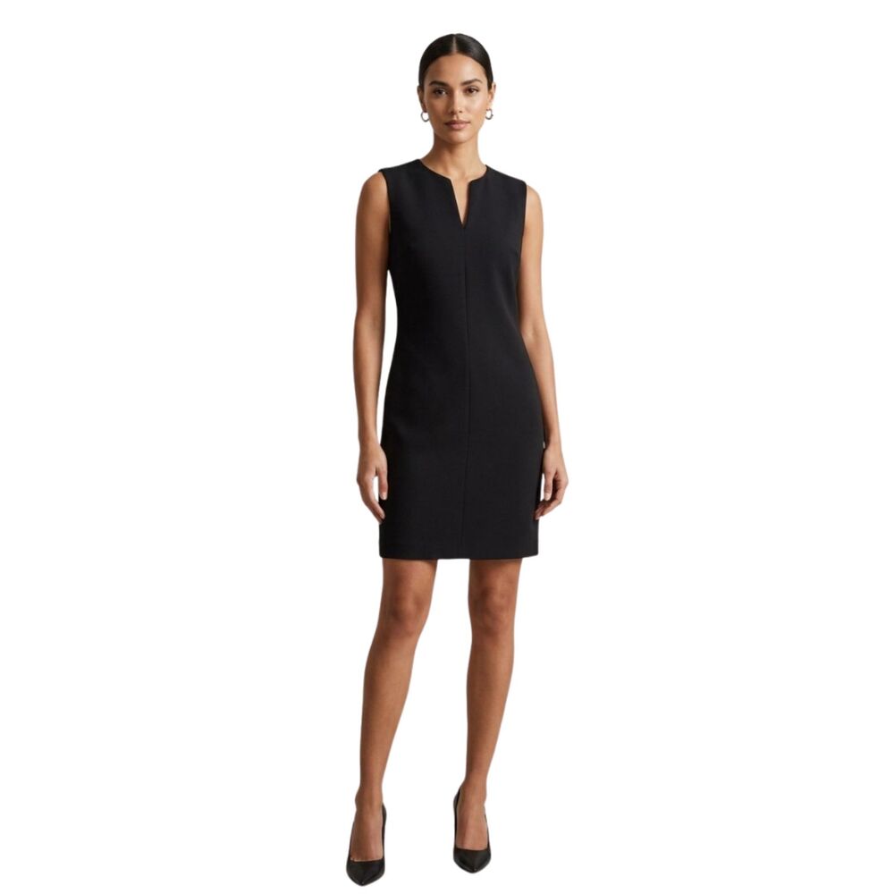 Vintage 90's Black Sleeveless Sheath Midi Dress Size L Quiet Luxury Workwear LBD